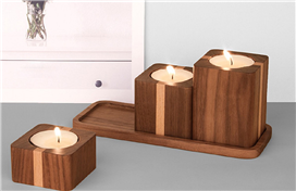 Set of 3 Wooden Candle Holder with tray